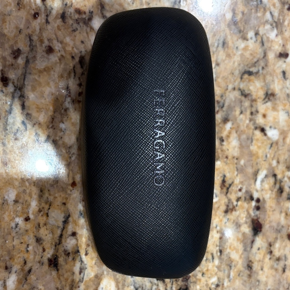 Salvatore Ferragamo Black Textured Eyewear Case with Red Card